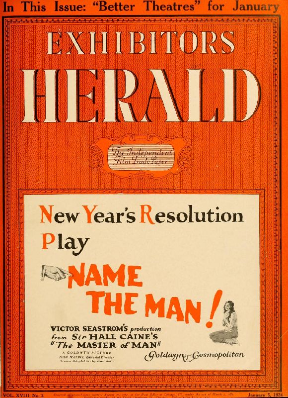 EXHIBITORS HERALD magazine side cover 5 January 1924