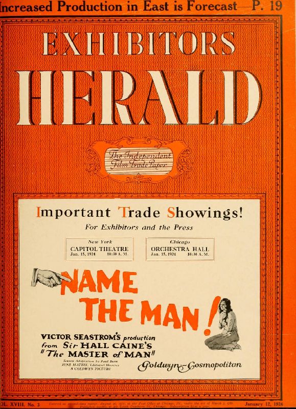 EXHIBITORS HERALD magazine side cover 12 January 1924
