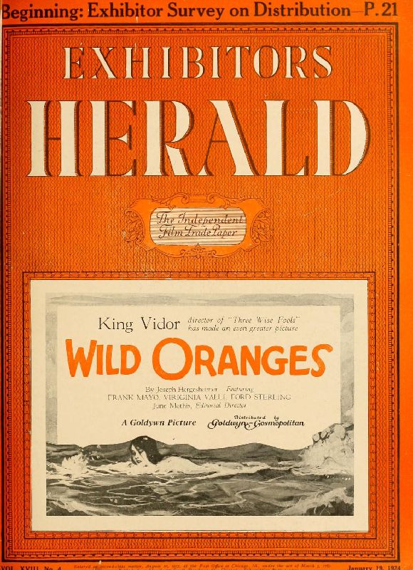 EXHIBITORS HERALD magazine side cover 19 January 1924