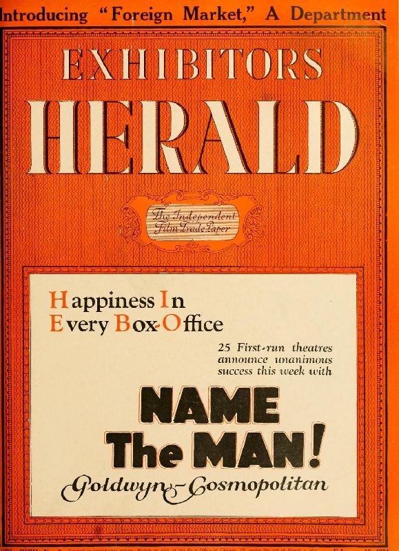 EXHIBITORS HERALD magazine side cover 16 February 1924