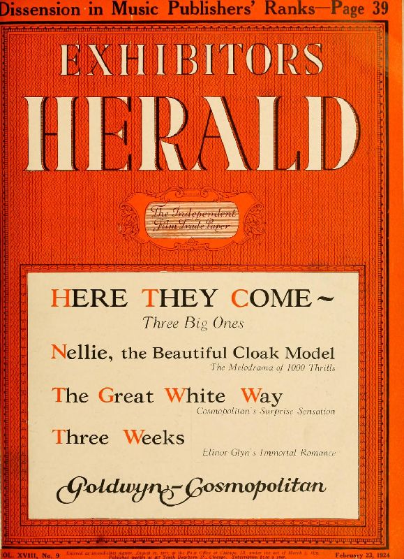 EXHIBITORS HERALD magazine side cover 23 February 1924
