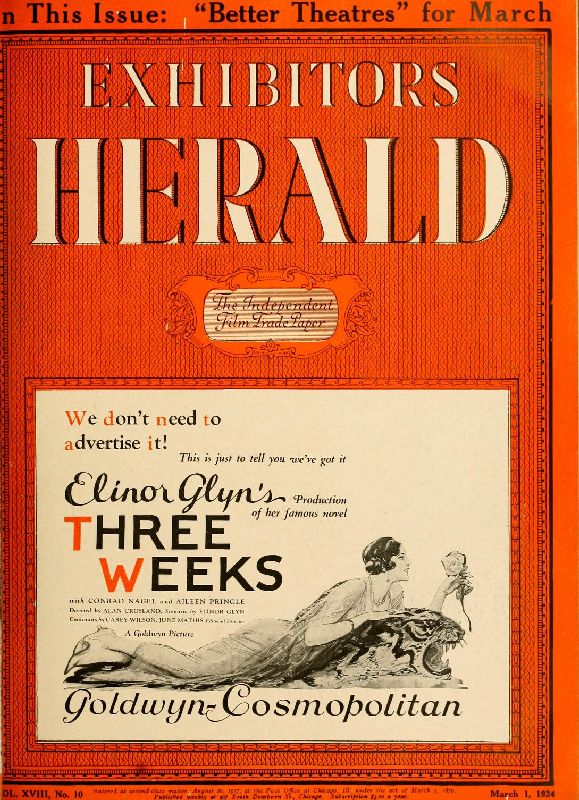 EXHIBITORS HERALD magazine side cover 1 March 1924