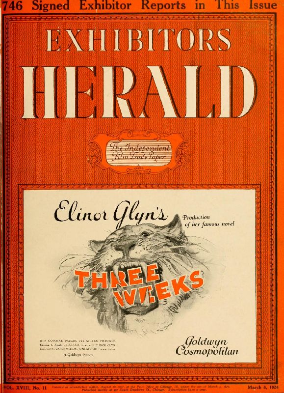 EXHIBITORS HERALD magazine side cover 8 March 1924