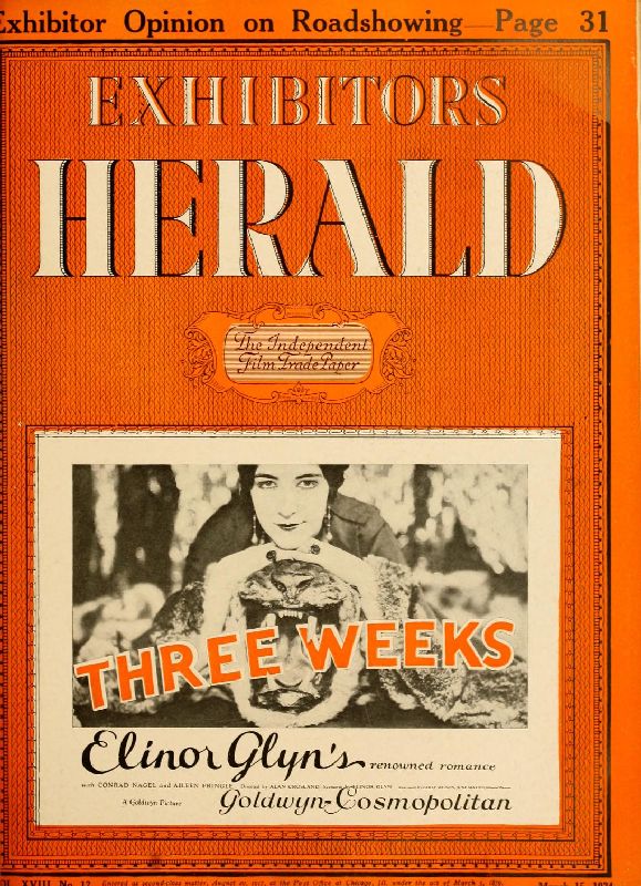 EXHIBITORS HERALD magazine side cover 15 March 1924