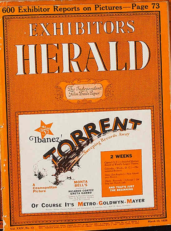 EXHIBITORS HERALD magazine side cover 13 March 1926