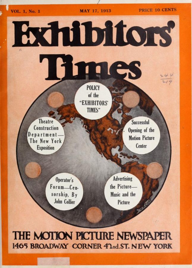 EXHIBITORS TIMES magazine side cover Issue 1 17 May 1913