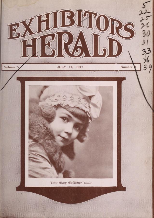 EXHIBITORS HERALD magazine side cover 14 July 1917