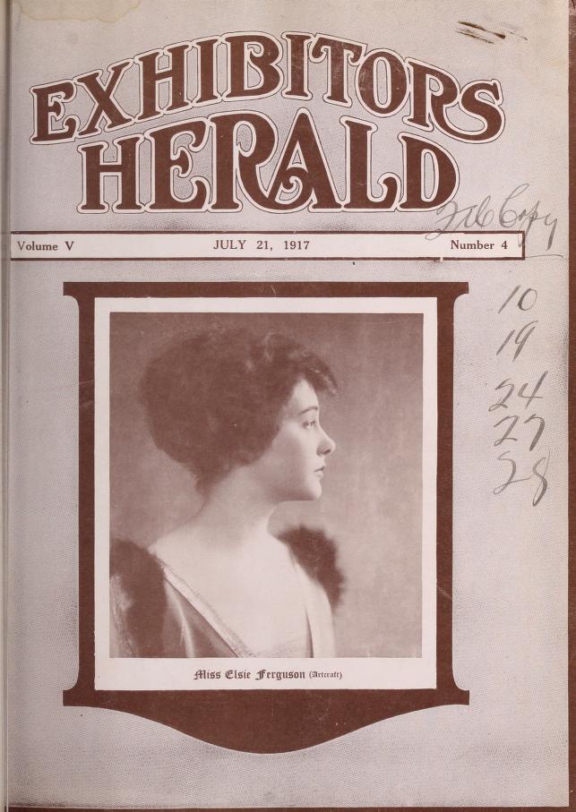 EXHIBITORS HERALD magazine side cover 21 July 1917