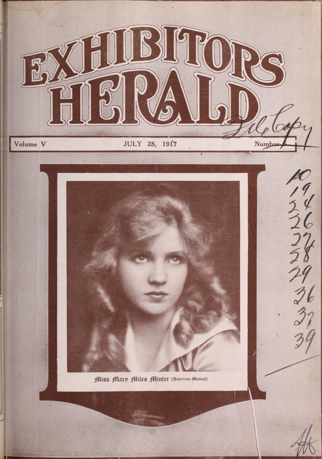 EXHIBITORS HERALD magazine side cover 28 July 1917