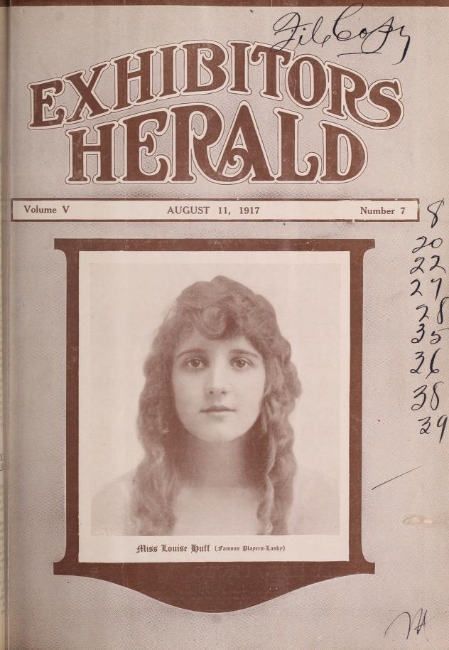 EXHIBITORS HERALD magazine side cover 11 August 1917