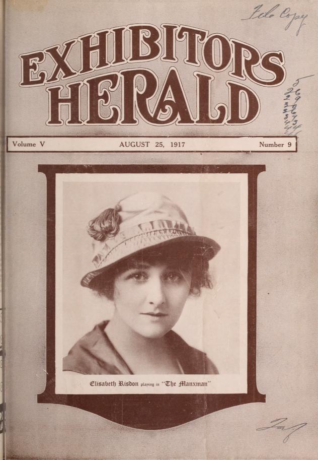 EXHIBITORS HERALD magazine side cover 25 August 1917