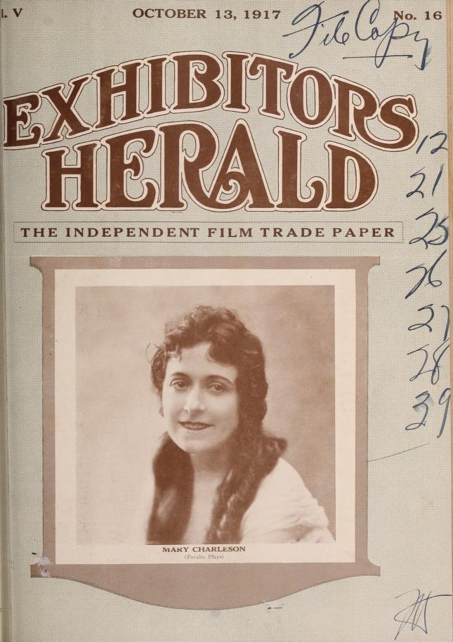 EXHIBITORS HERALD magazine side cover 13 October 1917