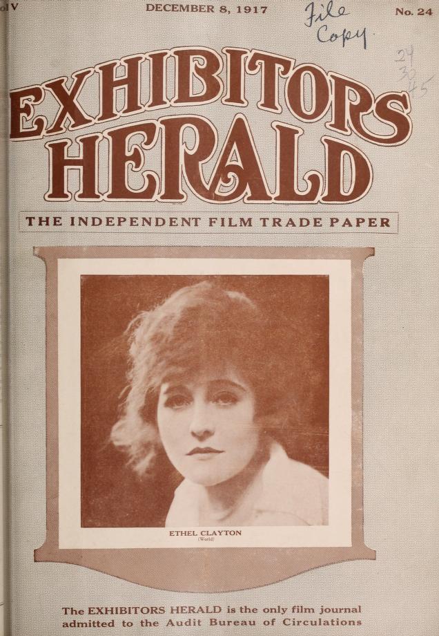 EXHIBITORS HERALD magazine side cover 8 December 1917