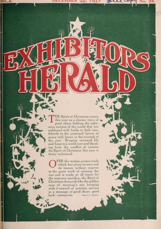EXHIBITORS HERALD magazine side cover 22 December 1917