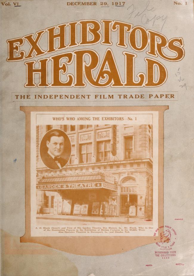 EXHIBITORS HERALD magazine side cover 29 December 1917