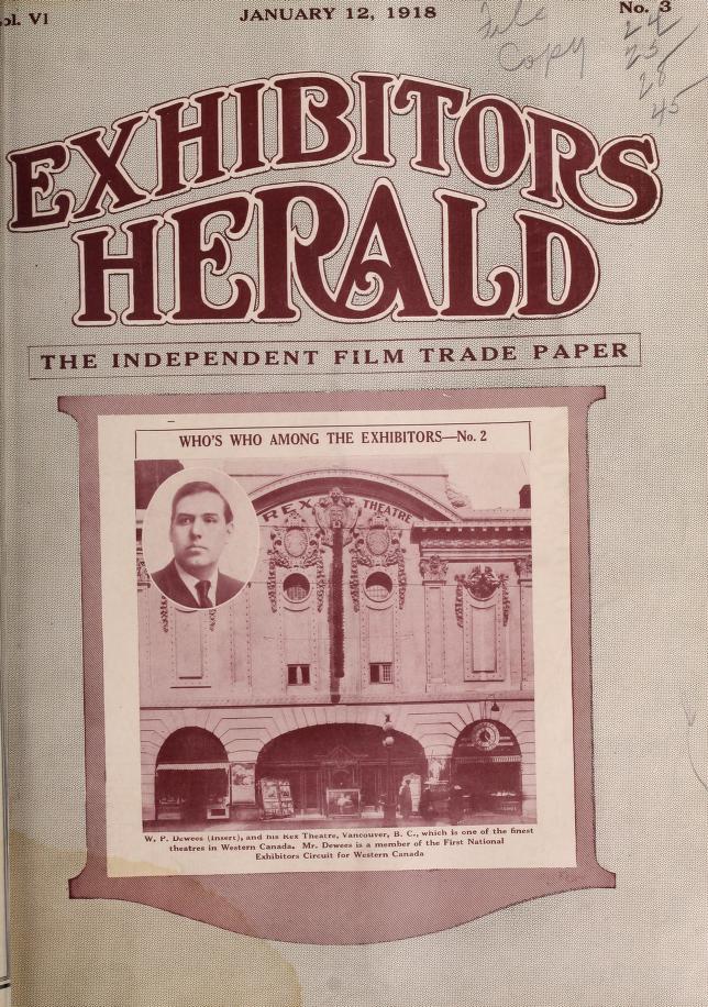 EXHIBITORS HERALD magazine side cover 12 January 1918