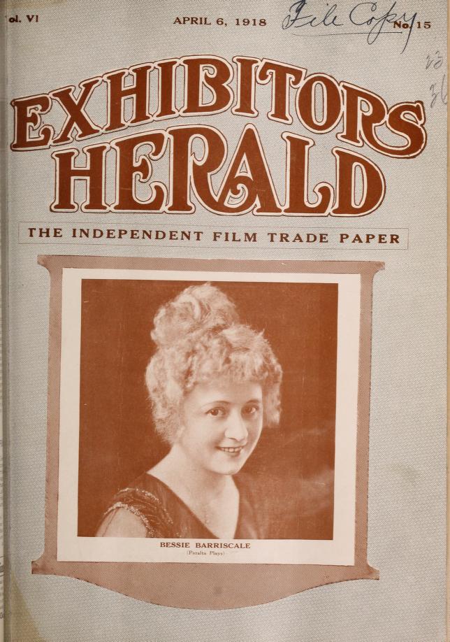 EXHIBITORS HERALD magazine side cover 6 April 1918
