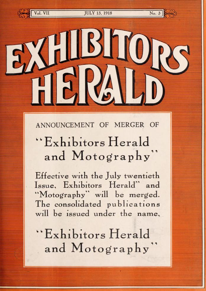EXHIBITORS HERALD magazine side cover 13 July 1918