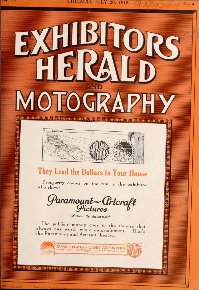 EXHIBITORS HERALD magazine side cover 20 July 1918