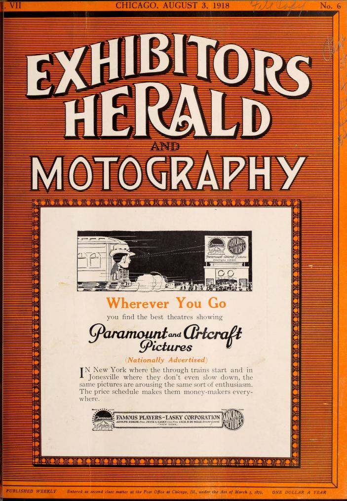 EXHIBITORS HERALD magazine side cover 3 August 1918