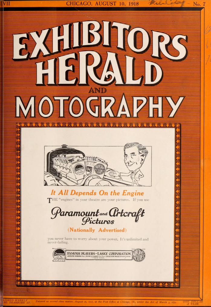 EXHIBITORS HERALD magazine side cover 10 August 1918