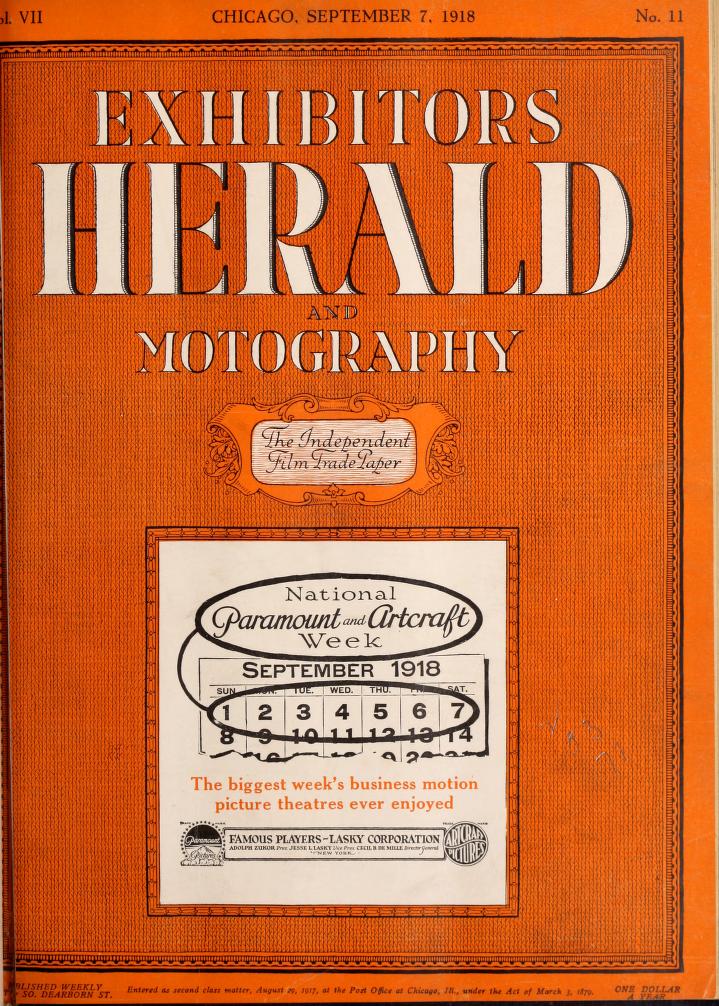 EXHIBITORS HERALD magazine side cover 7 September 1918
