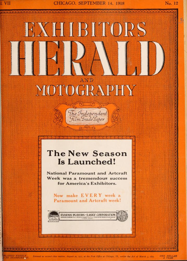 EXHIBITORS HERALD magazine side cover 14 September 1918