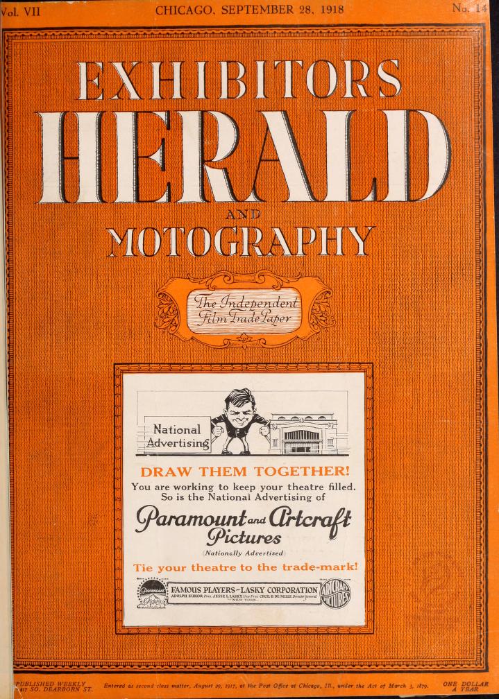 EXHIBITORS HERALD magazine side cover 28 September 1918