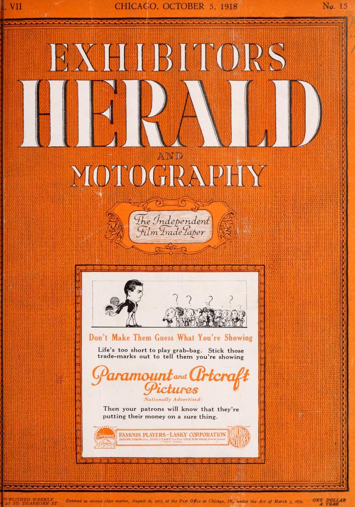 EXHIBITORS HERALD magazine side cover 5 October 1918