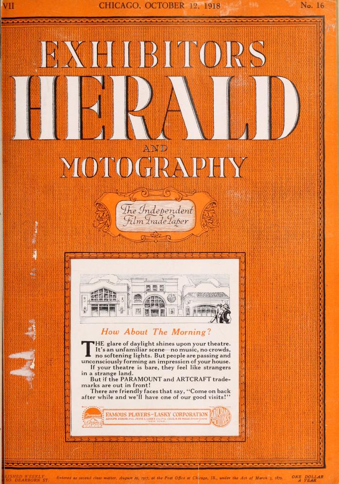 EXHIBITORS HERALD magazine side cover 12 October 1918