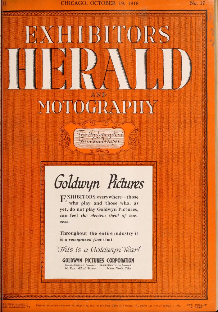 EXHIBITORS HERALD magazine side cover 19 October 1918