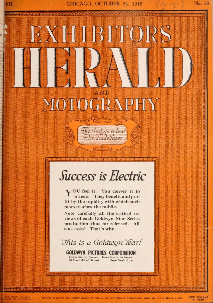EXHIBITORS HERALD magazine side cover 26 October 1918