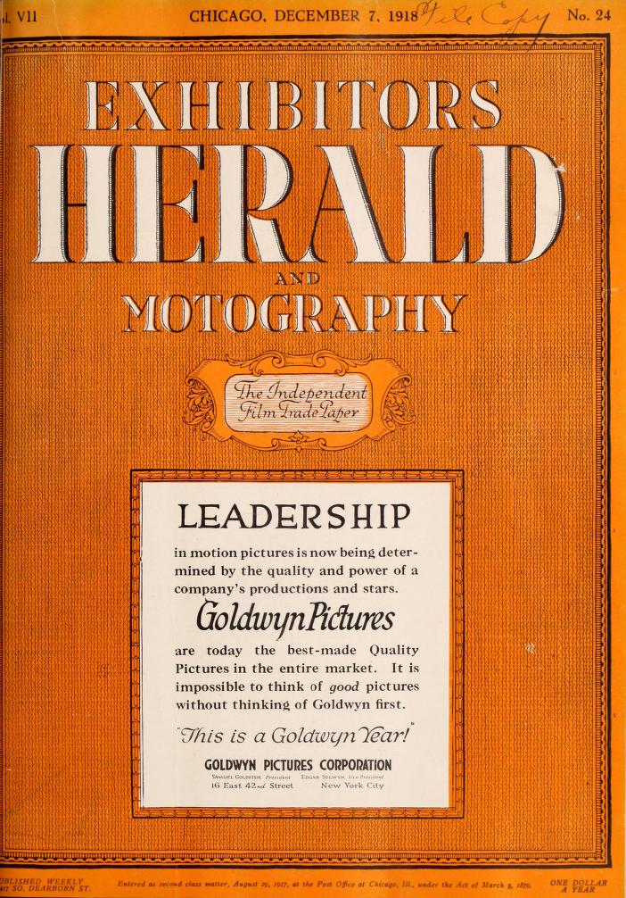 EXHIBITORS HERALD magazine side cover 7 December 1918