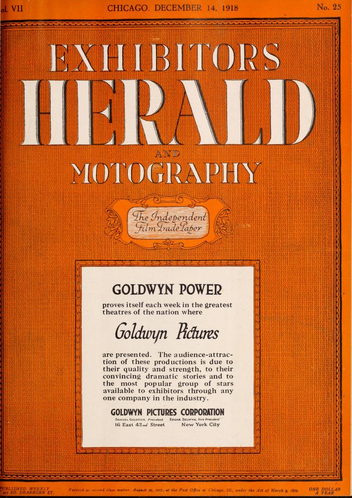 EXHIBITORS HERALD magazine side cover 14 December 1918