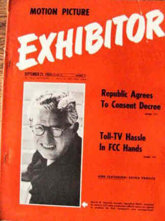 MOTION PICTURE EXHIBITOR magazine side cover 21 September 1955