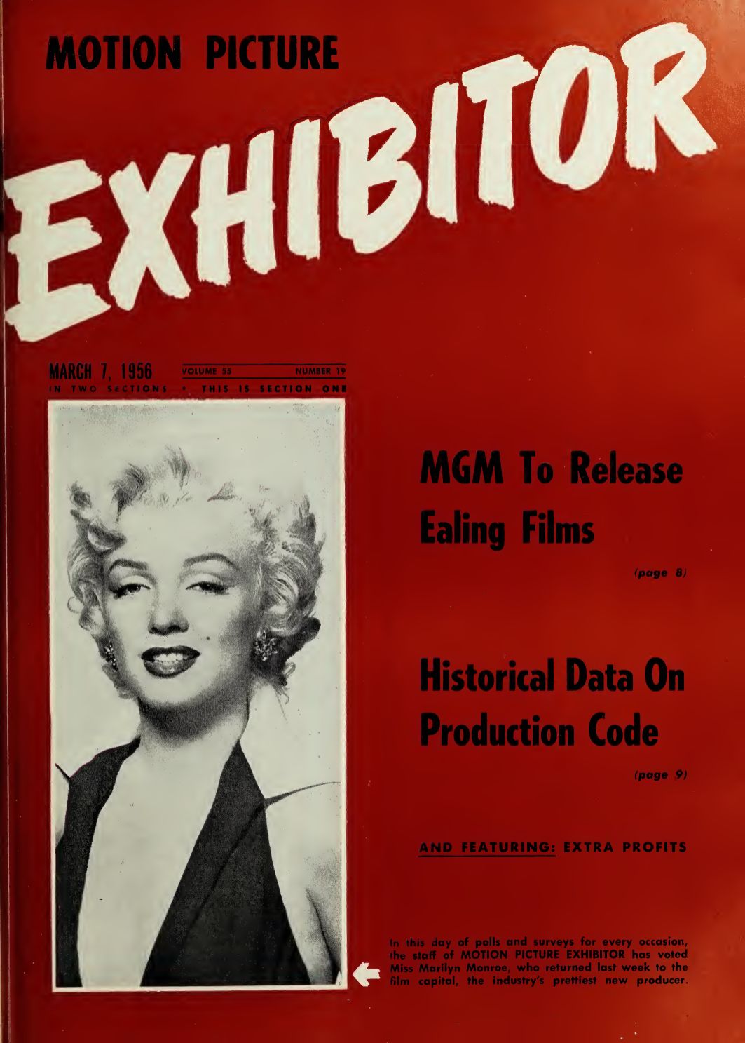 MOTION PICTURE EXHIBITOR magazine side cover 7 March 1956