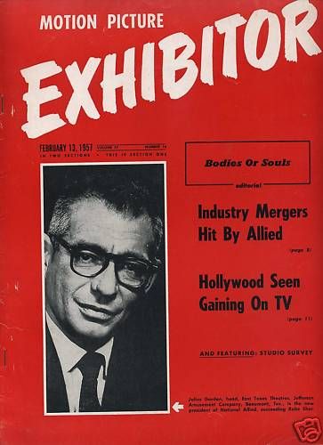 MOTION PICTURE EXHIBITOR magazine side cover 13 February 1957