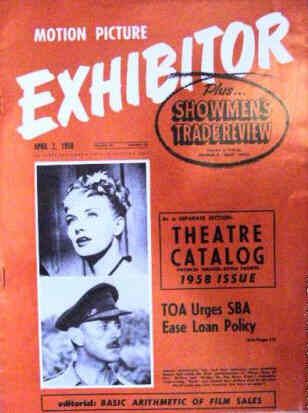 MOTION PICTURE EXHIBITOR magazine side cover 2 April 1958