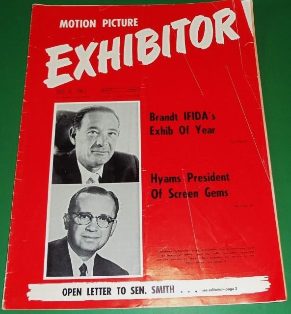 MOTION PICTURE EXHIBITOR magazine side cover 6 December 1967