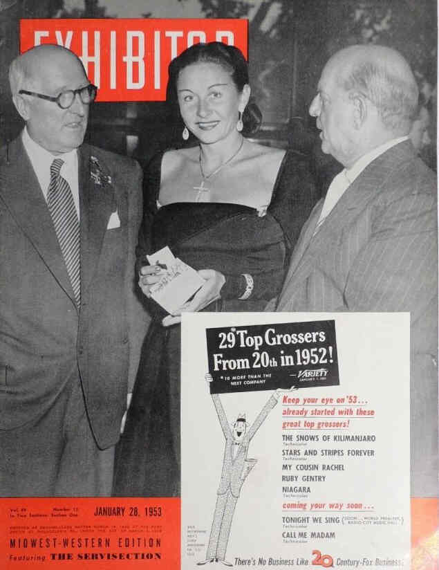 EXHIBITOR magazine side cover 28 January 1953