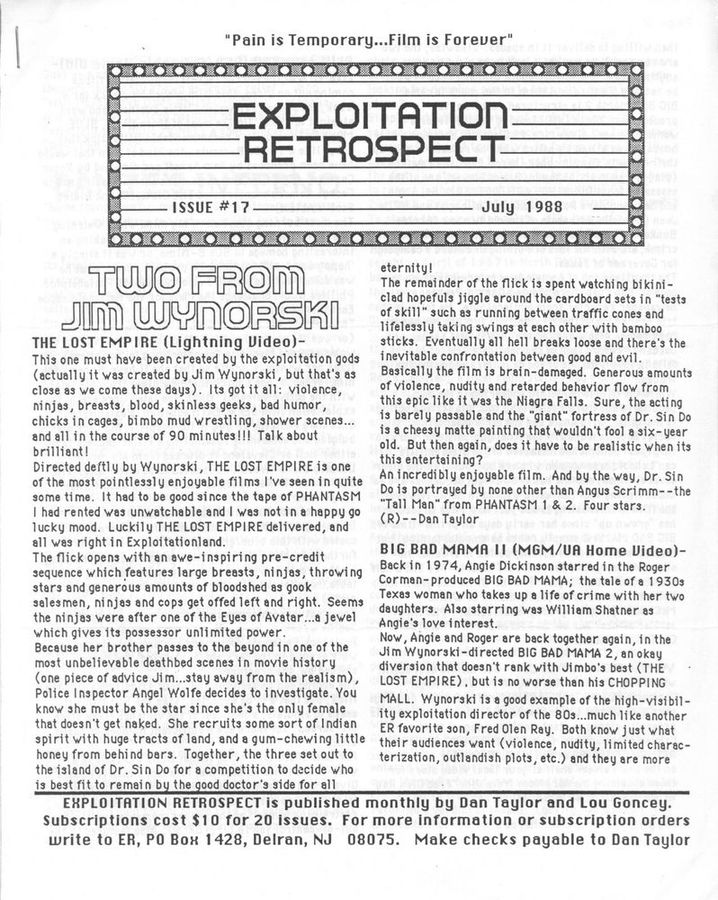 EXPLOITATION RETROSPECT magazine side cover Issue 17 July 1988
