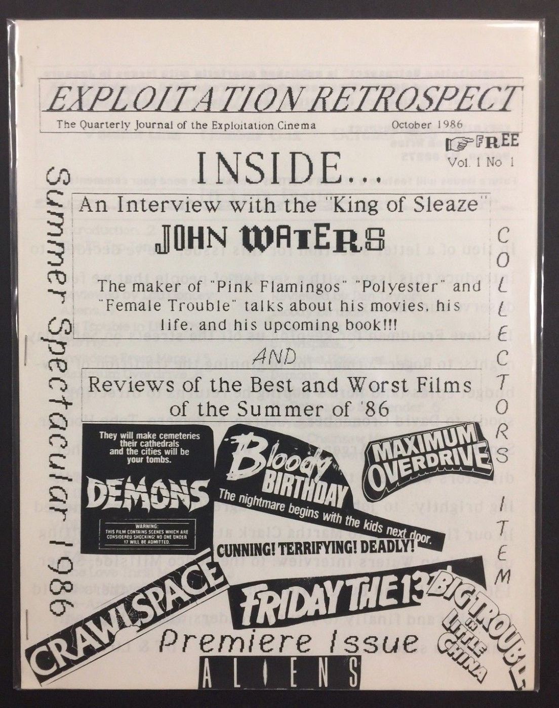 EXPLOITATION RETROSPECT magazine side cover Issue 1   1986