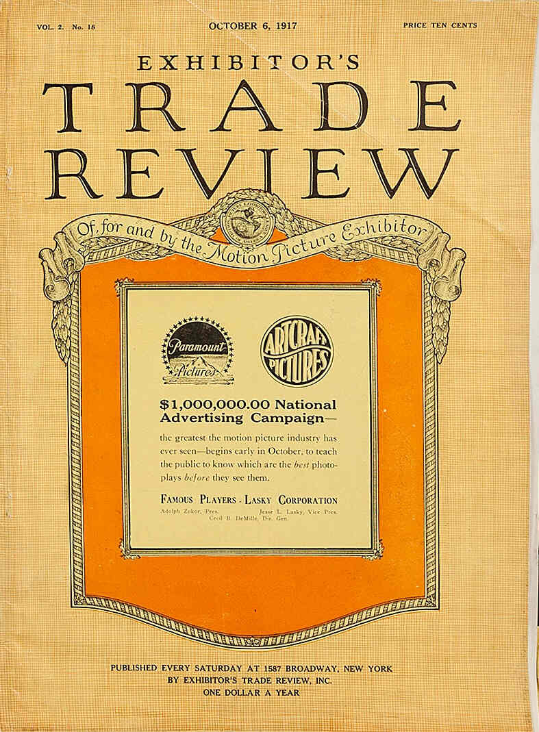 EXHIBITORS TRADE REVIEW magazine side cover 6 October 1917