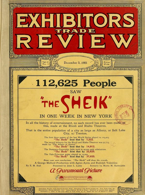EXHIBITORS TRADE REVIEW magazine side cover 3 December 1921