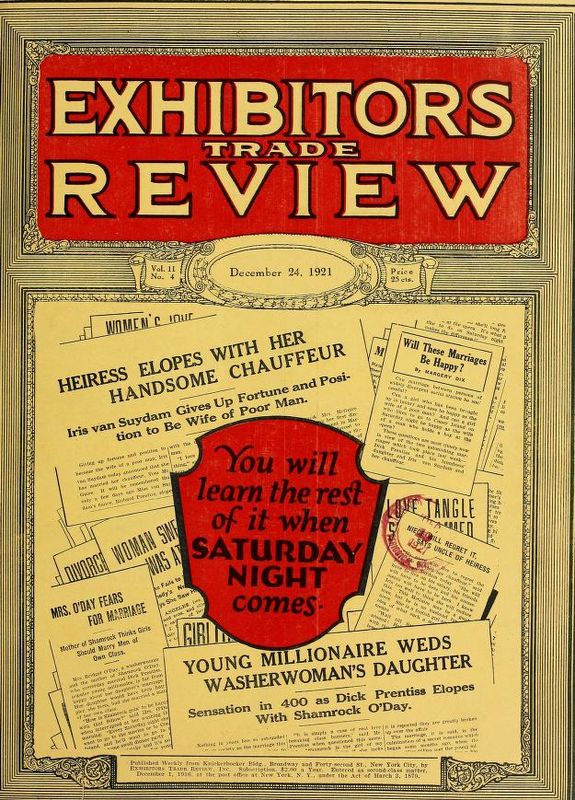 EXHIBITORS TRADE REVIEW magazine side cover 24 December 1921