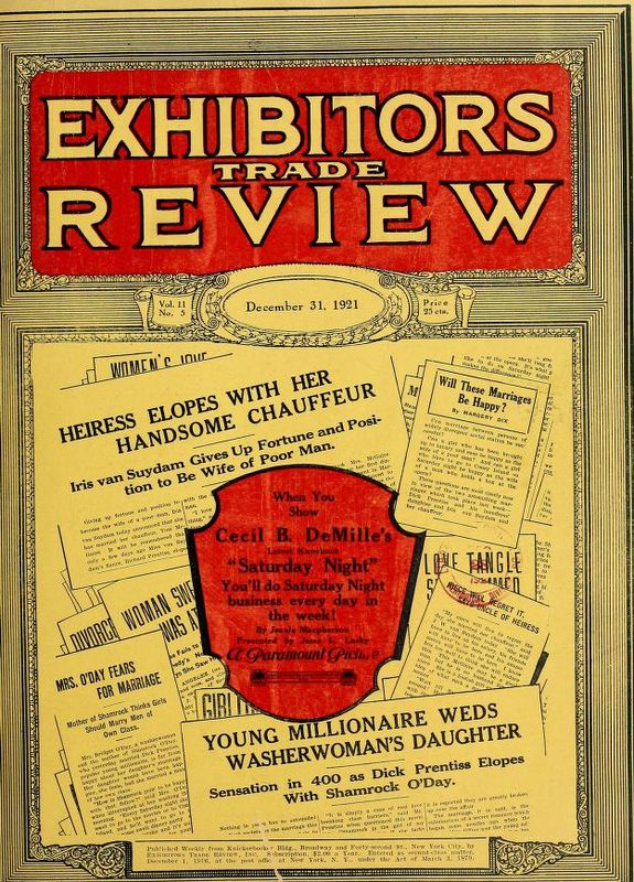 EXHIBITORS TRADE REVIEW magazine side cover 31 December 1921