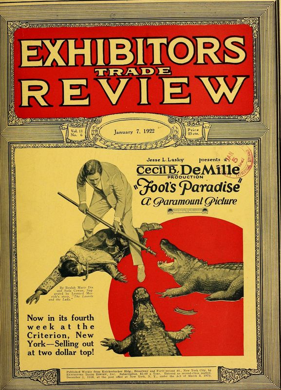 EXHIBITORS TRADE REVIEW magazine side cover 7 January 1922