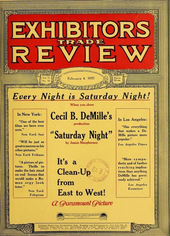EXHIBITORS TRADE REVIEW magazine side cover 4 February 1922