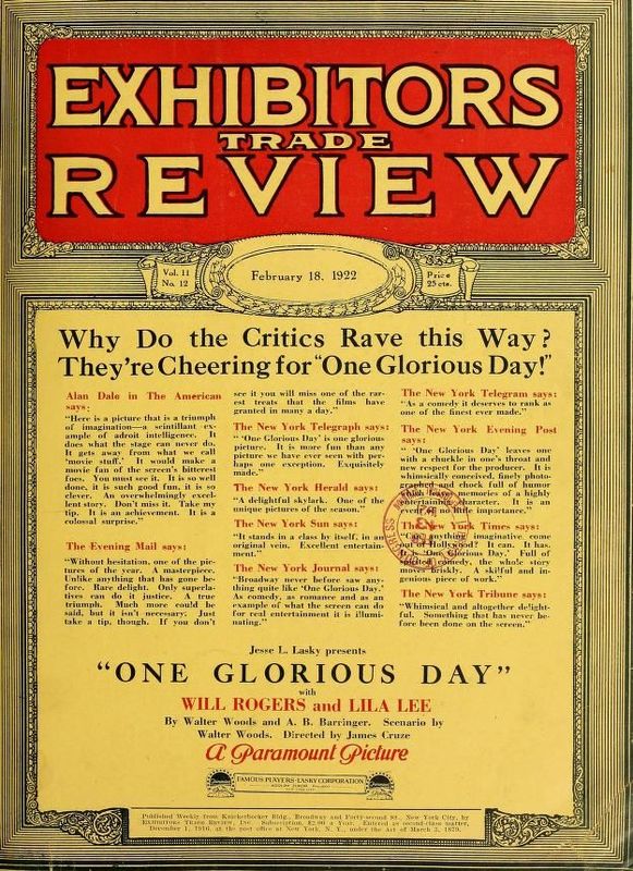 EXHIBITORS TRADE REVIEW magazine side cover 18 February 1922