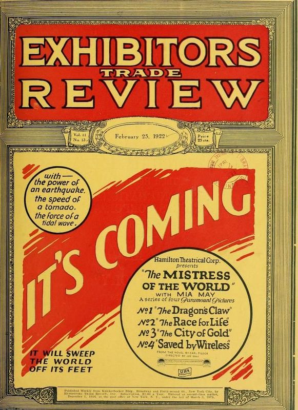 EXHIBITORS TRADE REVIEW magazine side cover 25 February 1922